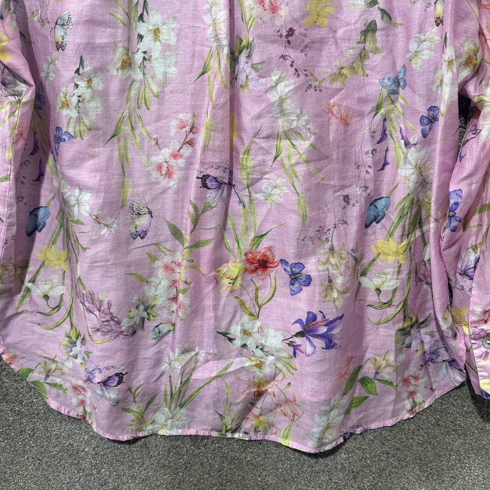 Bailey/44 Button Up Blouse Top Women XL Pink Floral Butterfly Lyocell Whimsical - Picture 10 of 12